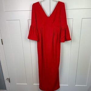 NWT Camilyn Beth Red Ruffle Sleeve Party Dress Size 0 Midi Full V Neck Romantic